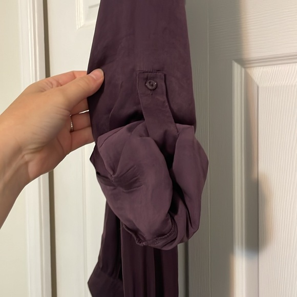 Vince Eggplant Purple Long Sleeve Satin Tie Waist Dress - Picture 6 of 7